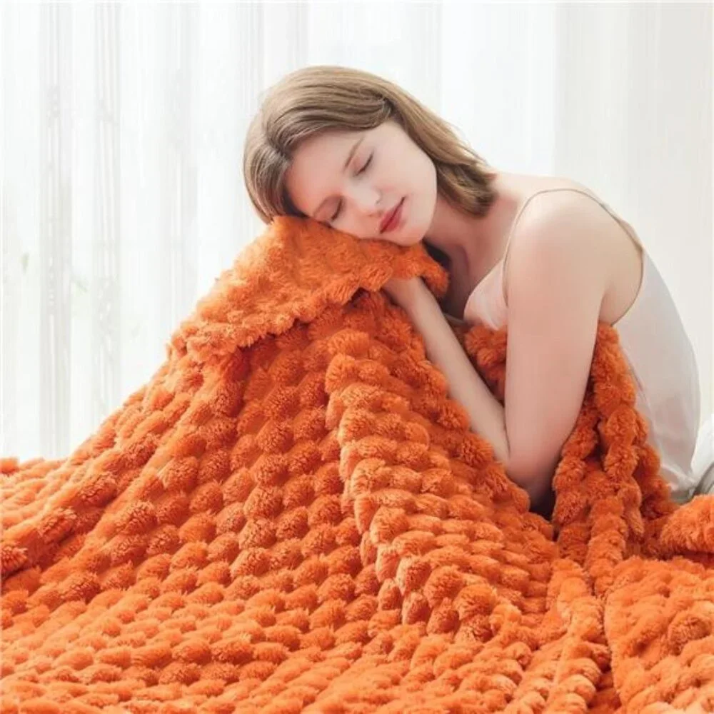 Super Soft Throw Blanket Orange Premium Silky Flannel Fleece 3D Clouds 50